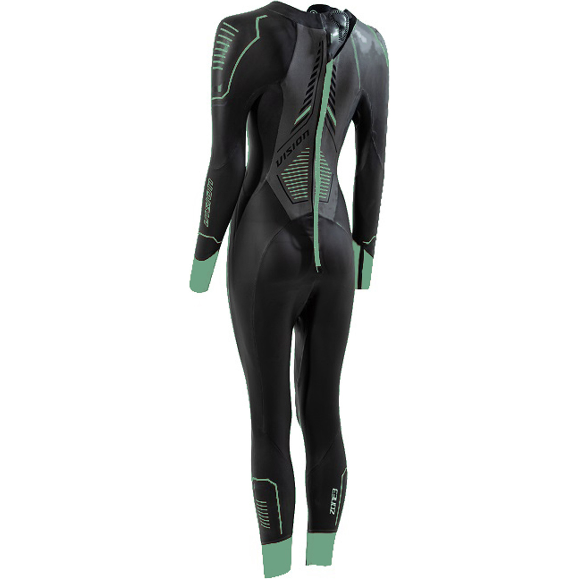 2026 Zone3 Womens Terraprene Vision Back Zip Swim Wetsuit WS24WVIS101 - Black / Eucalyptus Green